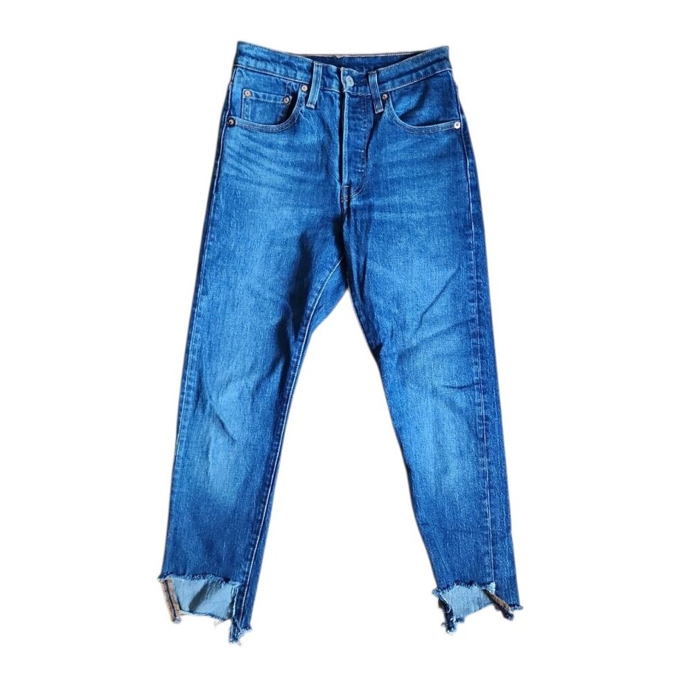 Levis Jeans 501 Womens Size 24 Blue Denim Skinny Cut Off‎ Crop Big E Button Fly